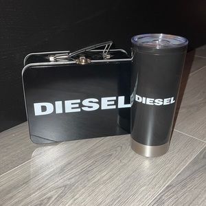 Exclusive Collection Diesel Tin Lunch Box With Tumbler Drink Mug With Lid 18oz.
